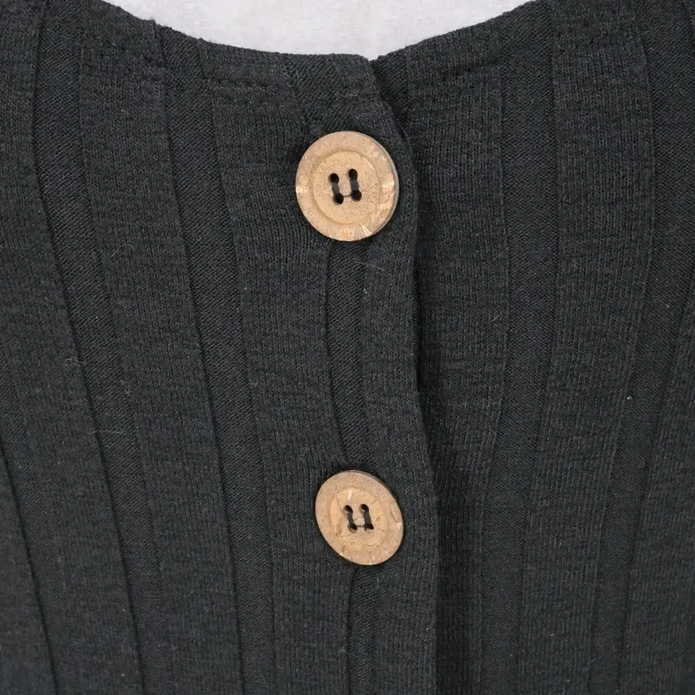 Free People Sweater Womens Medium Black Ribbed Knit Buttons Square Neck Y2K - Picture 10 of 15